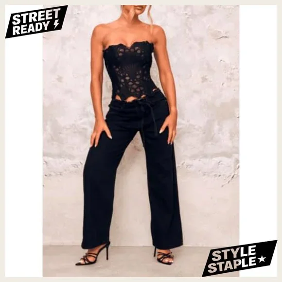 Small Polyester Lace Bustier Corset Top Strapless Crop Party Wear